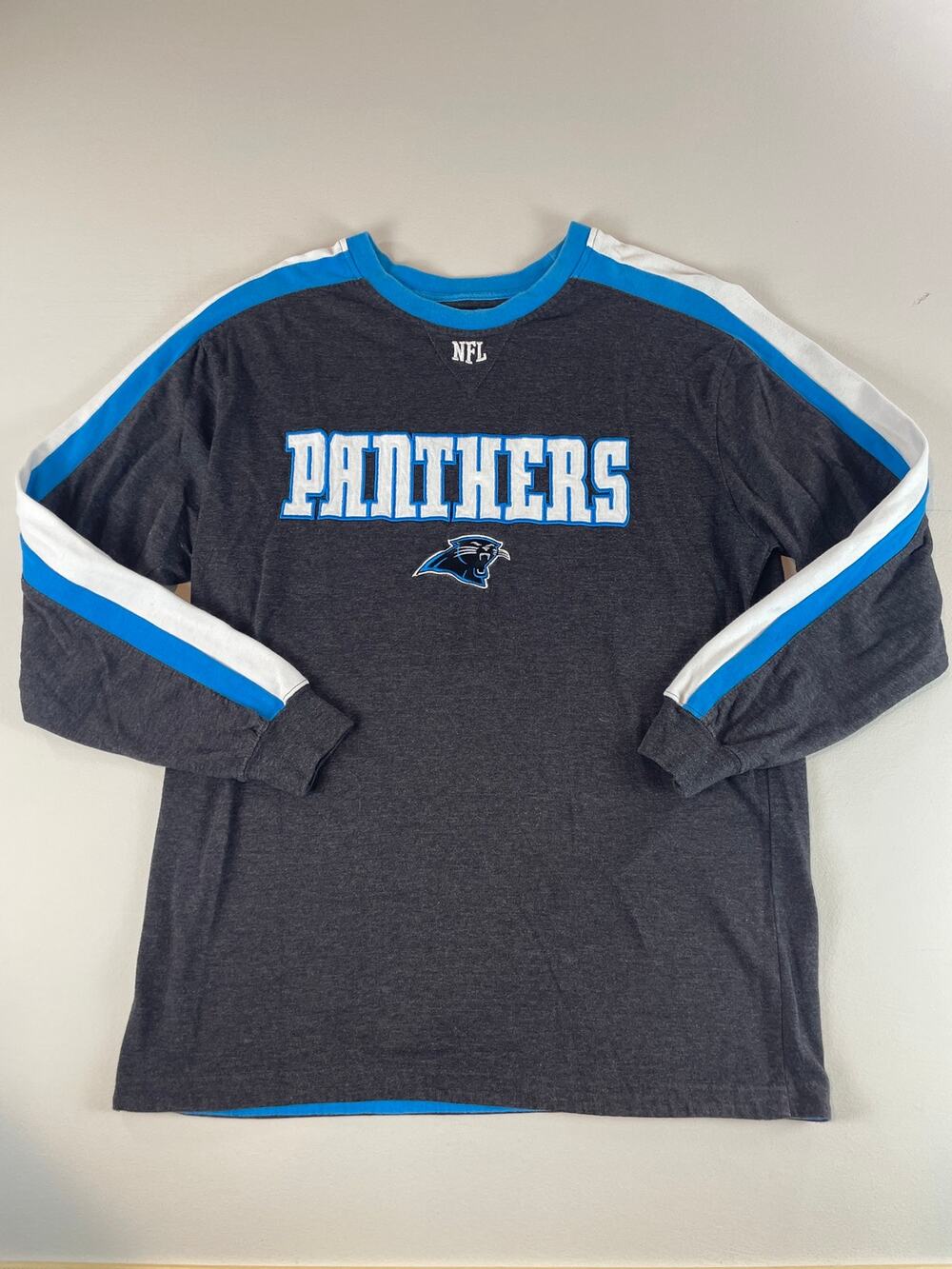 NFL Team Apparel Panthers Embroidered Long Sleeve Top Gray Size M